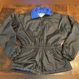 VTG Columbia Girls Youth Jacket Size 18/20 Black Nylon Windbreaker Blue 90s